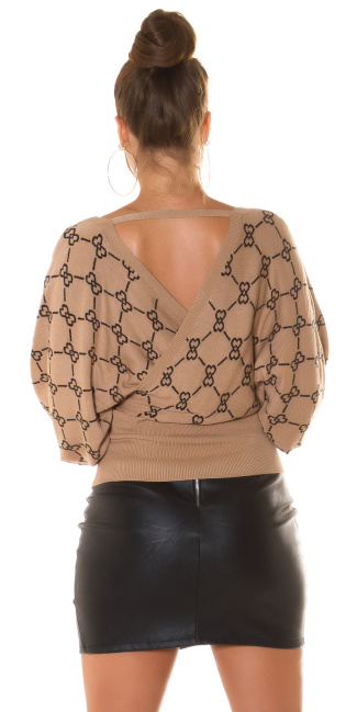 wrap look sweater with V-Neck Beige